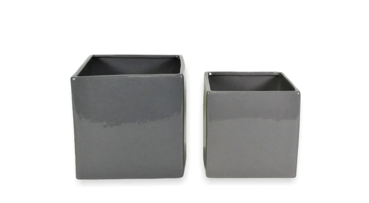 Ceramic Gray  Cube Set Of 2