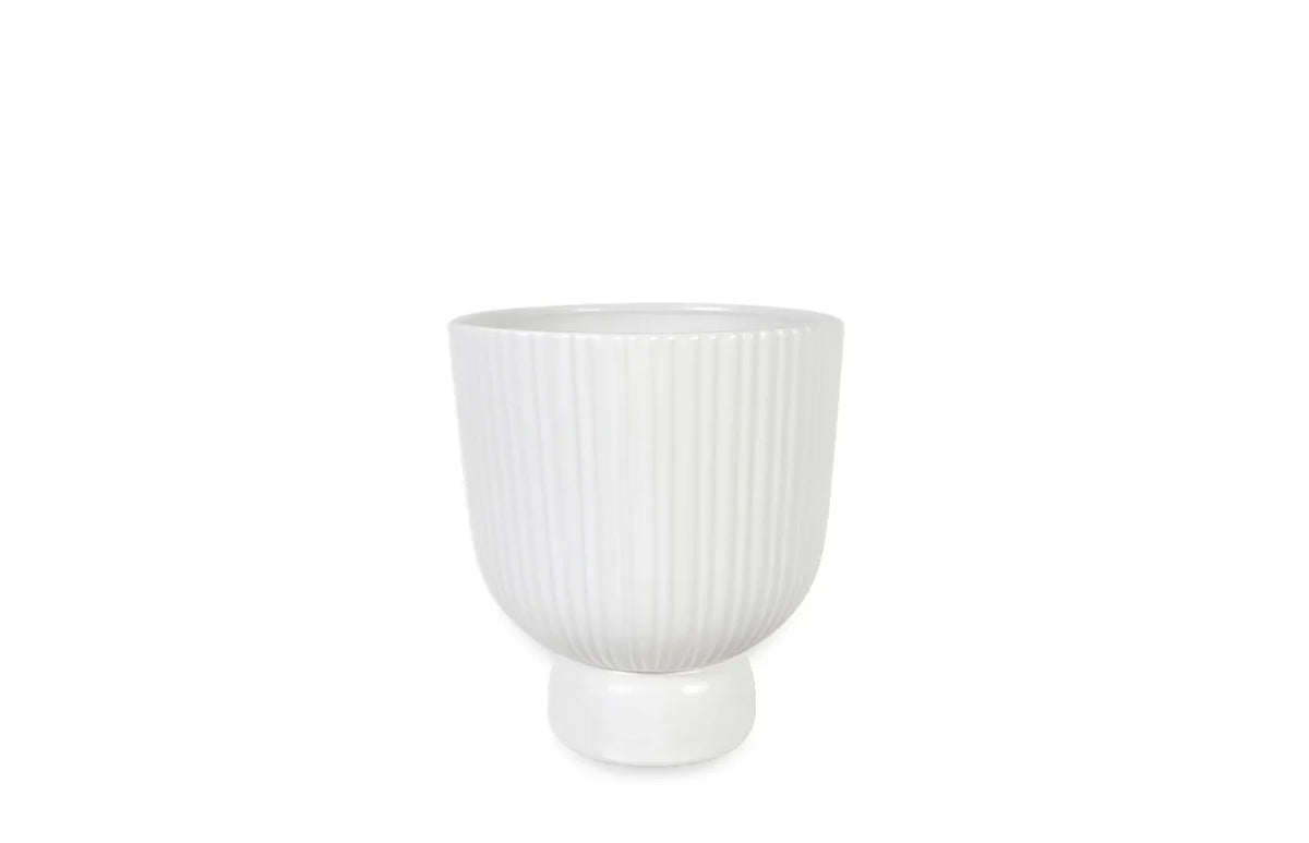 5" Ceramic White Pedestal With Stripes